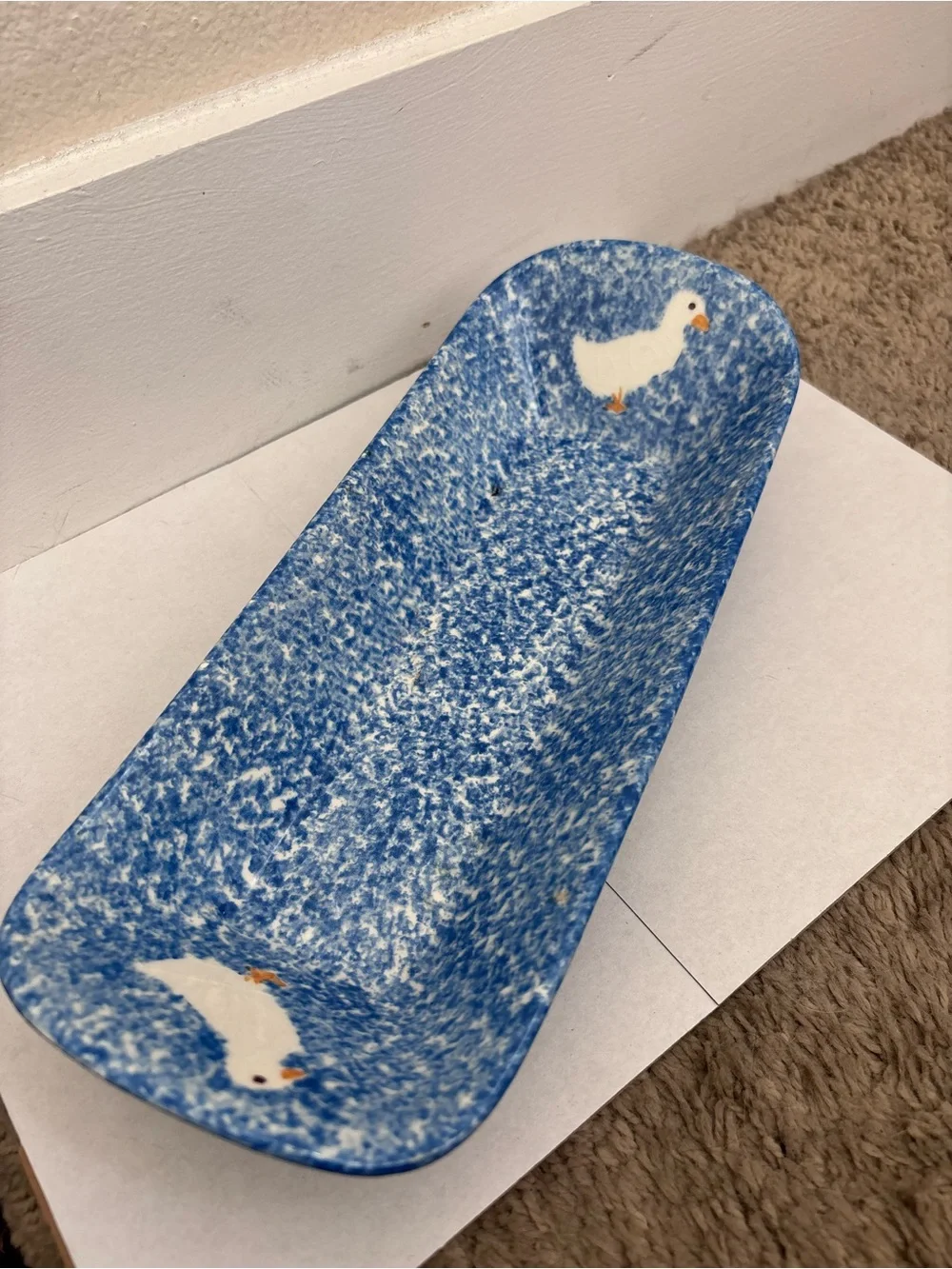Vintage Goose Blue Speckled Ceramic cracker Tray